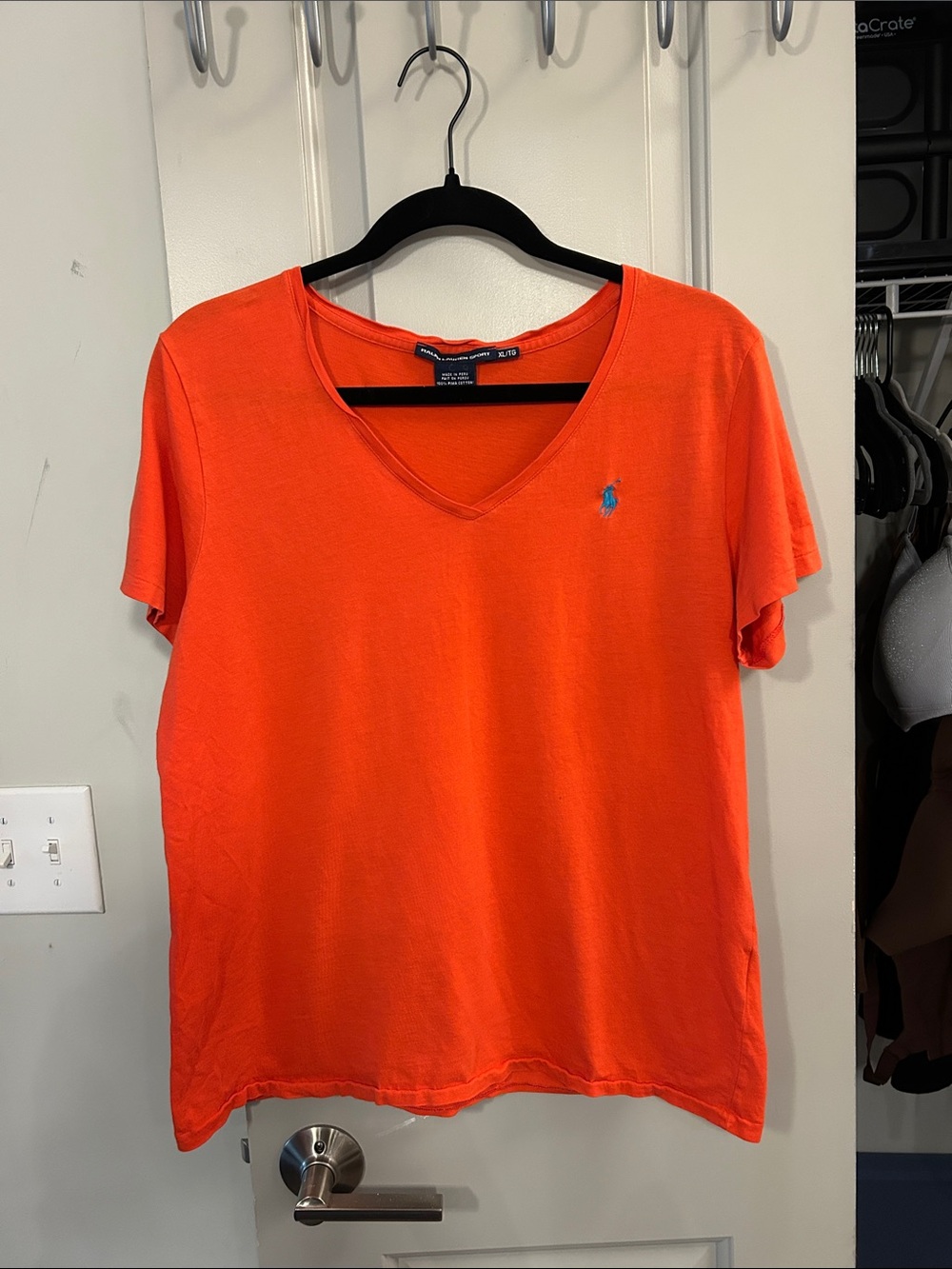 Ralph Lauren Sport Red/Orange V-Neck Short Sleeve Tee w/ Blue Pony